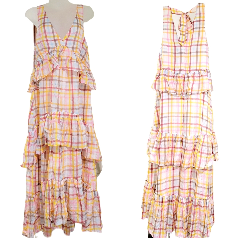 🎀Clearance🎀 NWT CINQ A Sept midi dress tiered ruffled W/ back tie Luxury - Picture 5 of 12